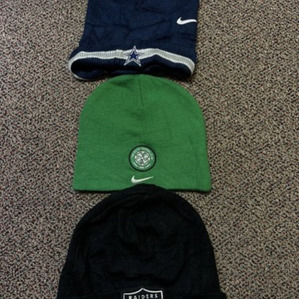 Lot Of 3 NFL Football Beanies Colts Raiders Green Blue Black Adult One Size Hat